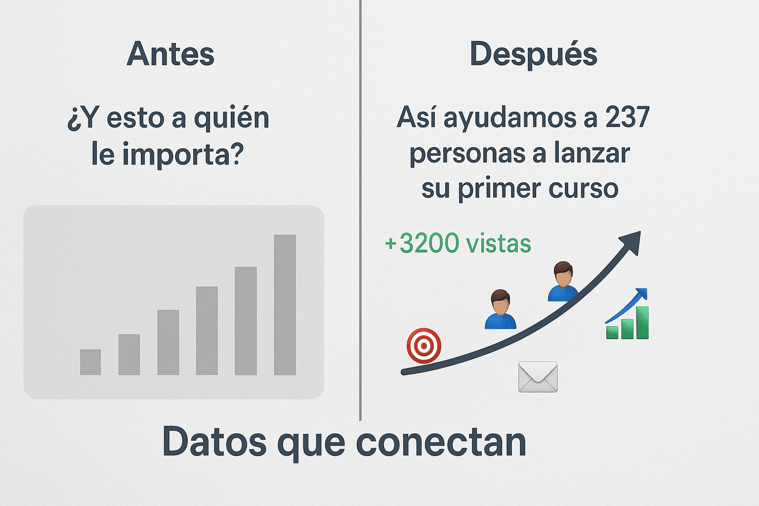 Antes y después de mostrar los datos con historia