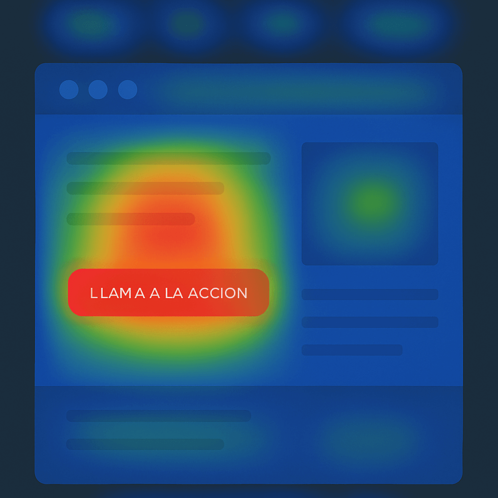 Visualización de la atención del usuario en una landing con botón CTA Mapa de calor que muestra dónde hacen clic los usuarios en una página web