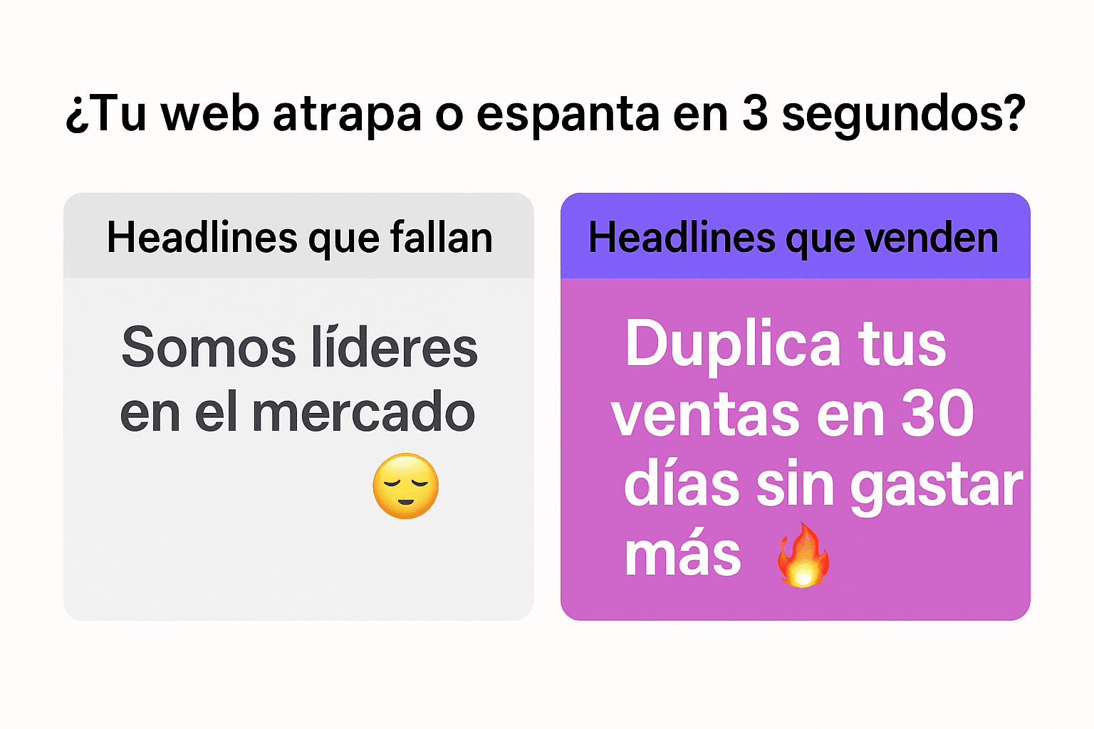 Titulares que venden: promesa + especificidad + urgencia Comparación entre titular genérico y uno con promesa clara de resultados