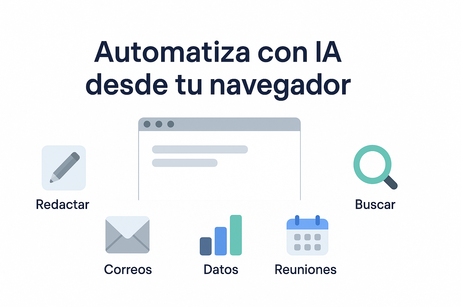 Pantalla que muestra acciones automatizadas con inteligencia artificial directamente desde el navegador, como resumen, redacción y programación.