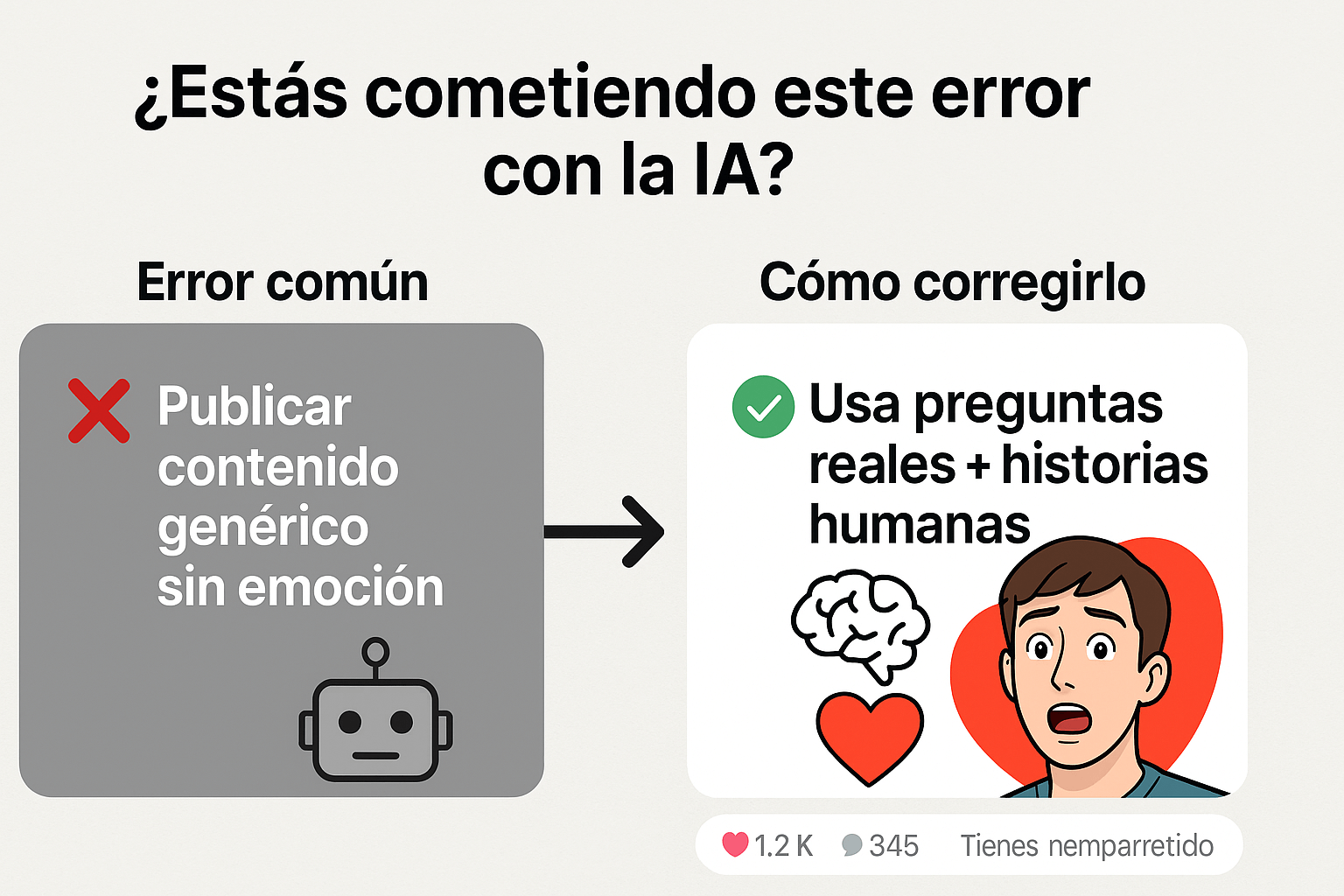 Comparación entre error común y solución con IA emocional